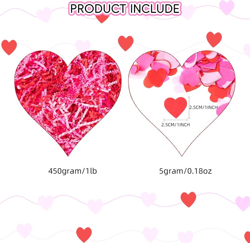CIPOWM 16oz Valentine's Day Crinkle Cut Paper Shred, 3 Colors Red Pink Raffia Paper Shred Filler with Heart Confetti Shredded Paper Grass for Gift Wrapping Craft DIY Gift Bag Box Filling Party Supply - Image 2